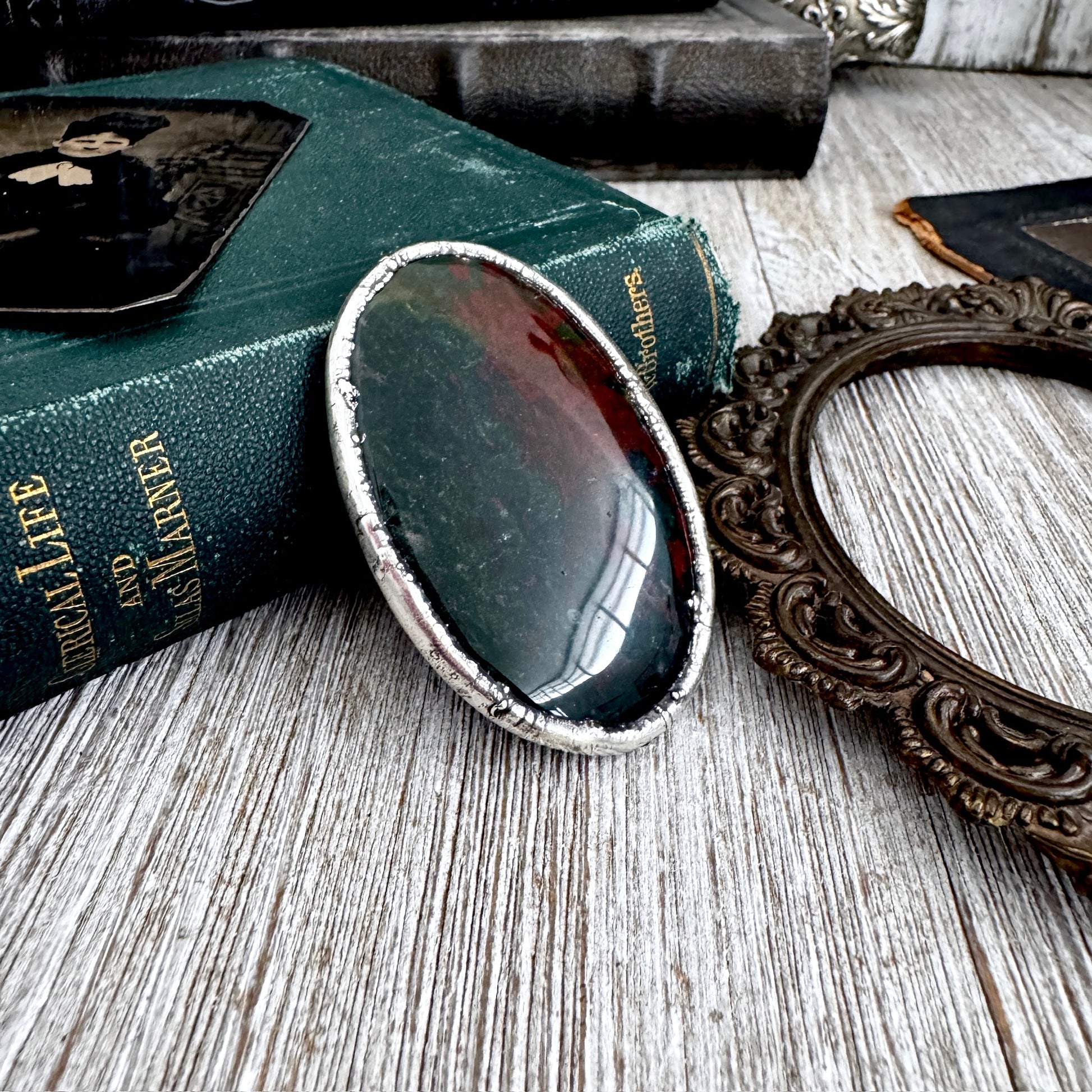 The Colossal Collection - Bloodstone Crystal Statement Ring Size 9 Fine Silver / One Of A Kind FOXLARK