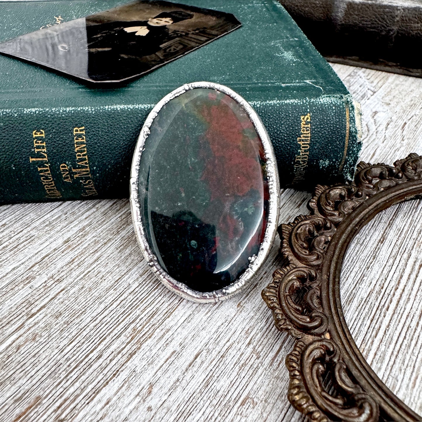 The Colossal Collection - Bloodstone Crystal Statement Ring Size 9 Fine Silver / One Of A Kind FOXLARK