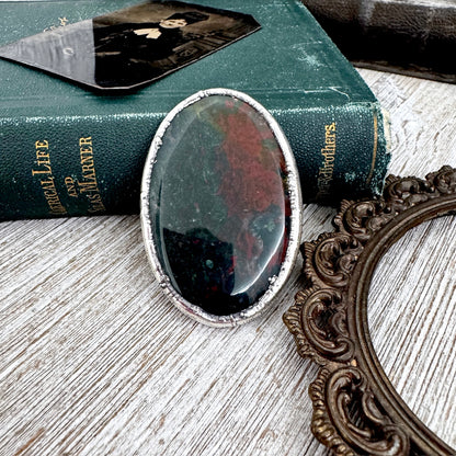 The Colossal Collection - Bloodstone Crystal Statement Ring Size 9 Fine Silver / One Of A Kind FOXLARK