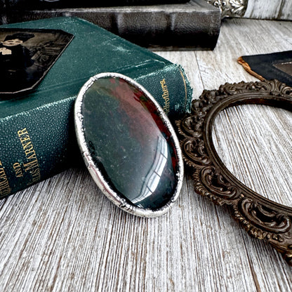 The Colossal Collection - Bloodstone Crystal Statement Ring Size 9 Fine Silver / One Of A Kind FOXLARK