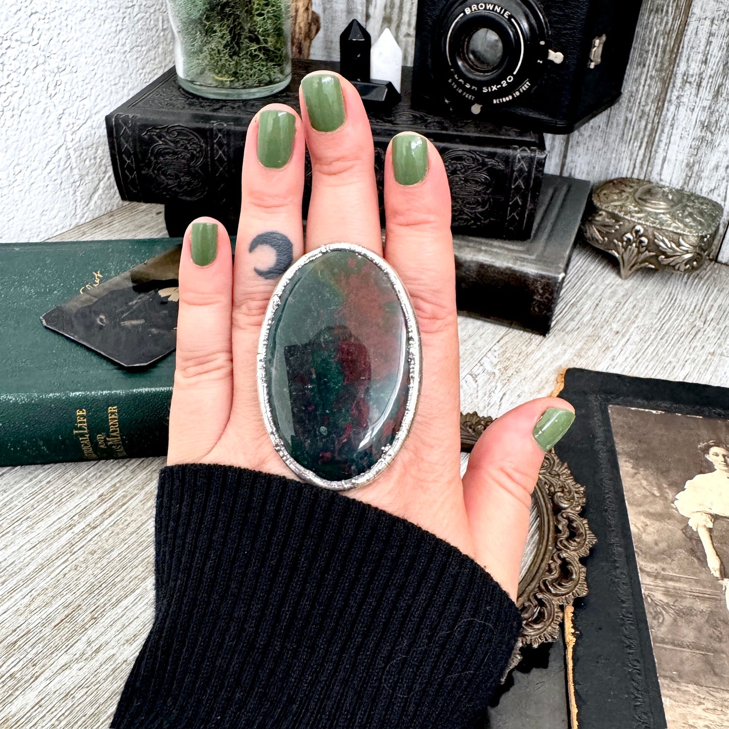 The Colossal Collection - Bloodstone Crystal Statement Ring Size 9 Fine Silver / One Of A Kind FOXLARK