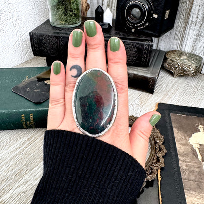 The Colossal Collection - Bloodstone Crystal Statement Ring Size 9 Fine Silver / One Of A Kind FOXLARK