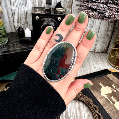 The Colossal Collection - Bloodstone Crystal Statement Ring Size 9 Fine Silver / One Of A Kind FOXLARK