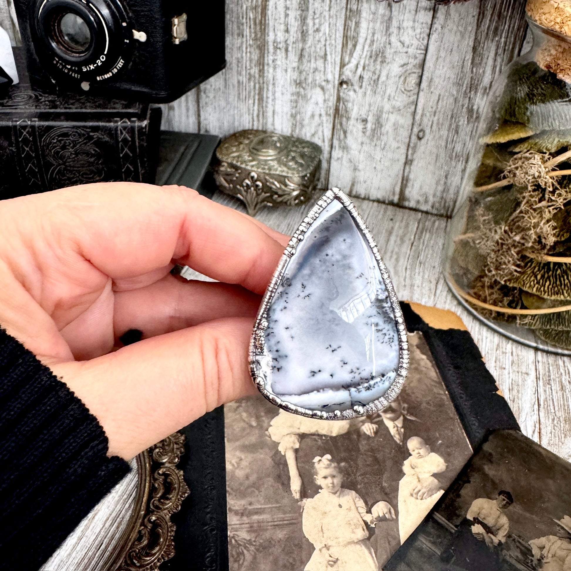 The Colossal Collection -Dendritic Agate Crystal Ring Set in Fine Silver Size 10 / One of a Kind FOXLARK