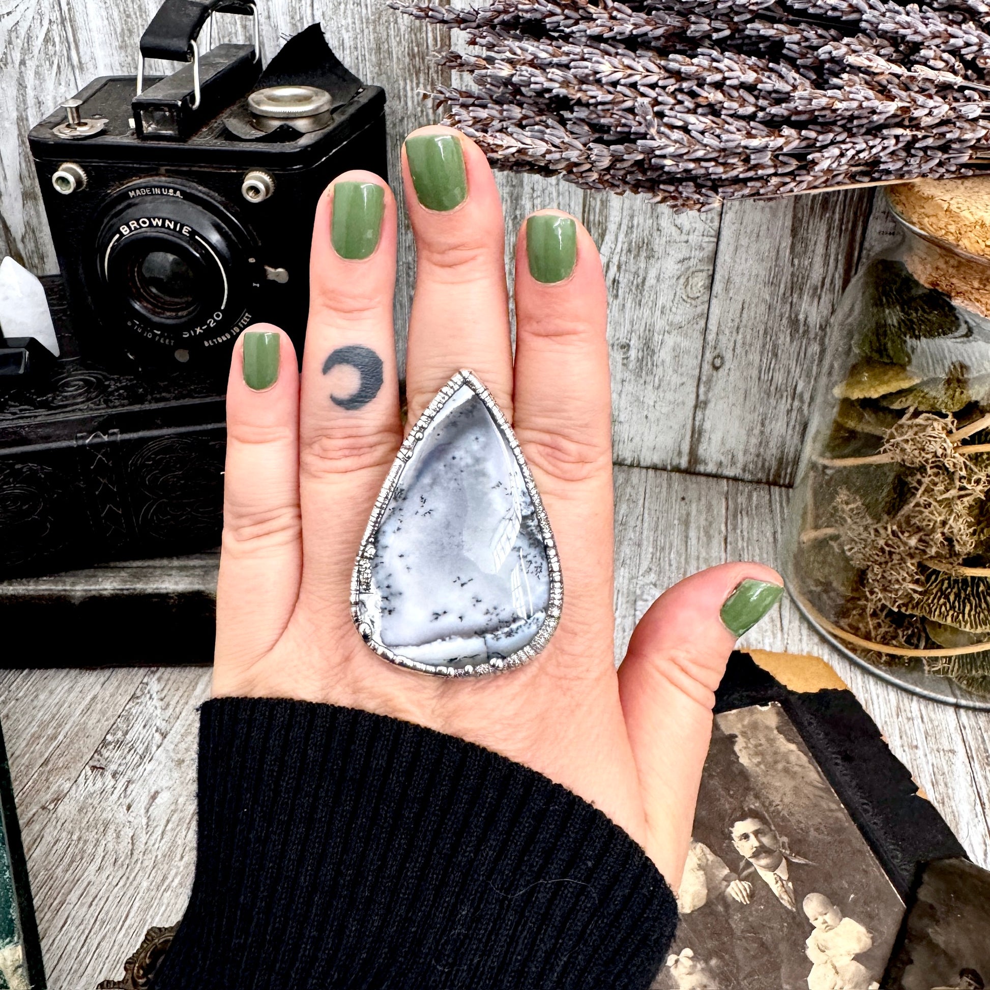 The Colossal Collection -Dendritic Agate Crystal Ring Set in Fine Silver Size 10 / One of a Kind FOXLARK