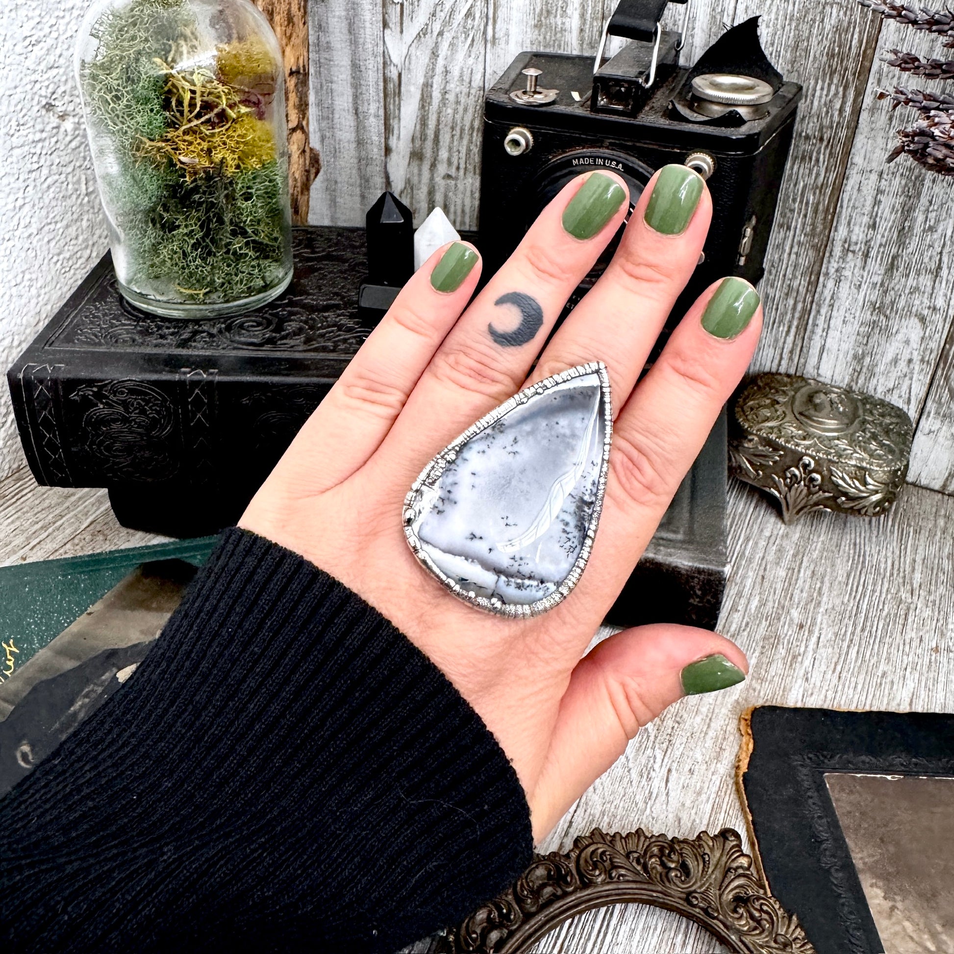 The Colossal Collection -Dendritic Agate Crystal Ring Set in Fine Silver Size 10 / One of a Kind FOXLARK