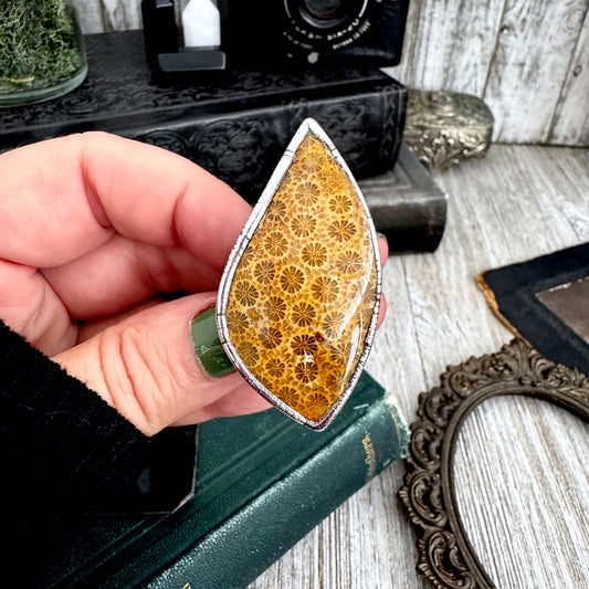 The Colossal Collection - Fossilized Coral Crystal Ring Fine Silver Size 7 / Foxlark Collection - One of a Kind