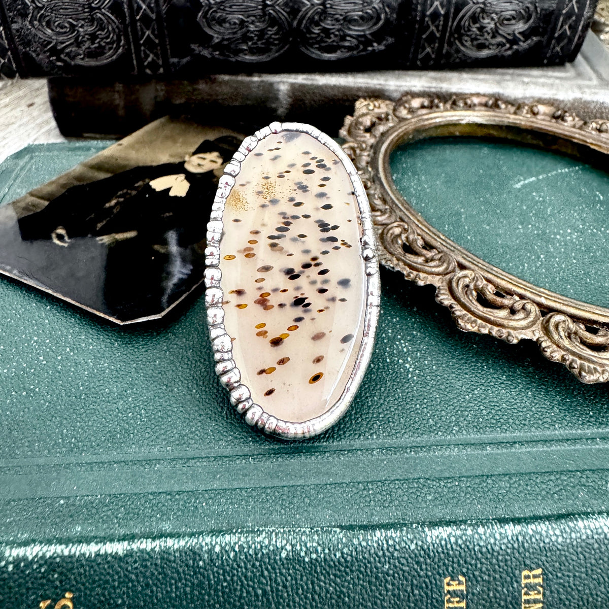 The Colossal Collection - Montana Moss Agate Crystal Ring Fine Silver Size 8 / Foxlark Collection - One of a Kind FOXLARK