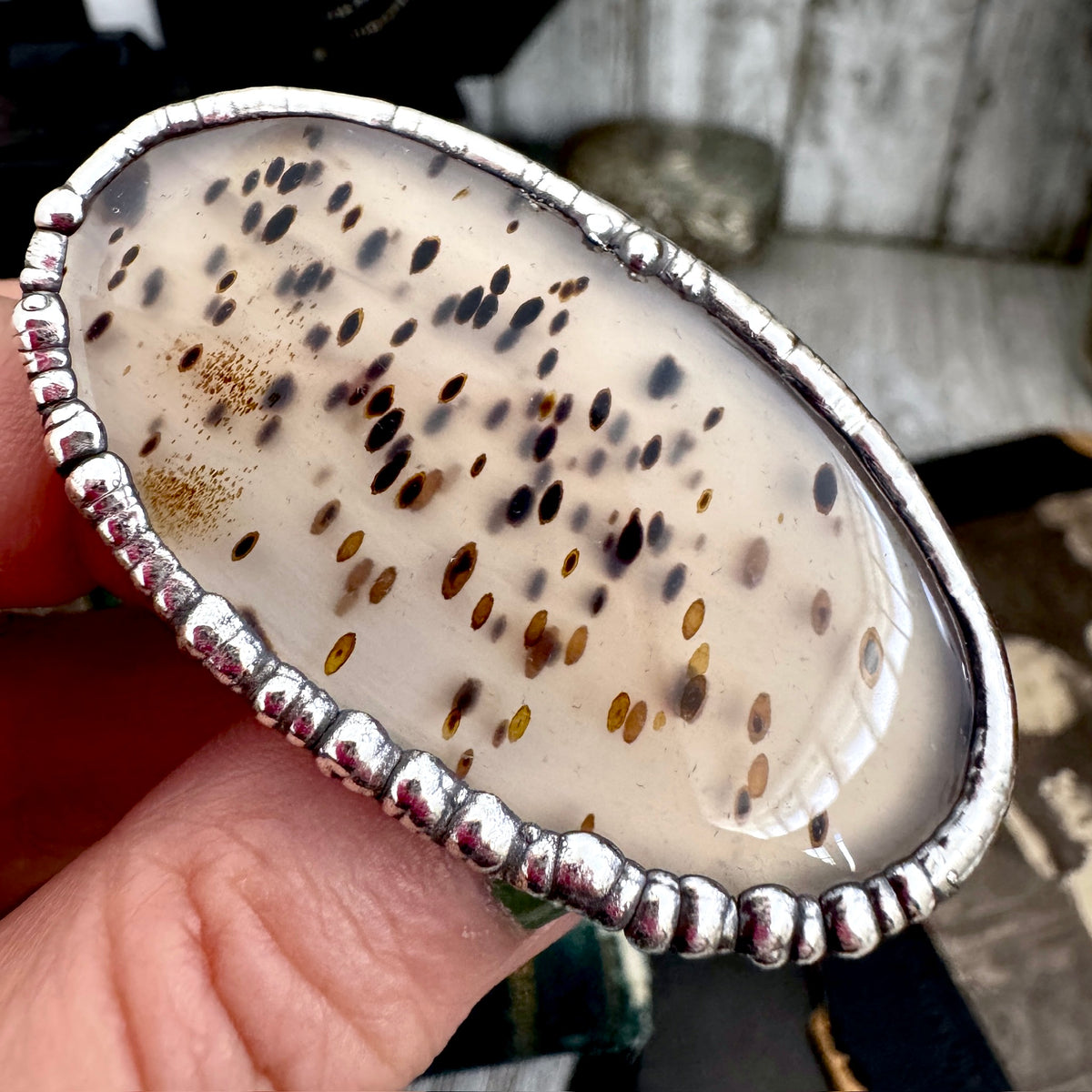 The Colossal Collection - Montana Moss Agate Crystal Ring Fine Silver Size 8 / Foxlark Collection - One of a Kind FOXLARK