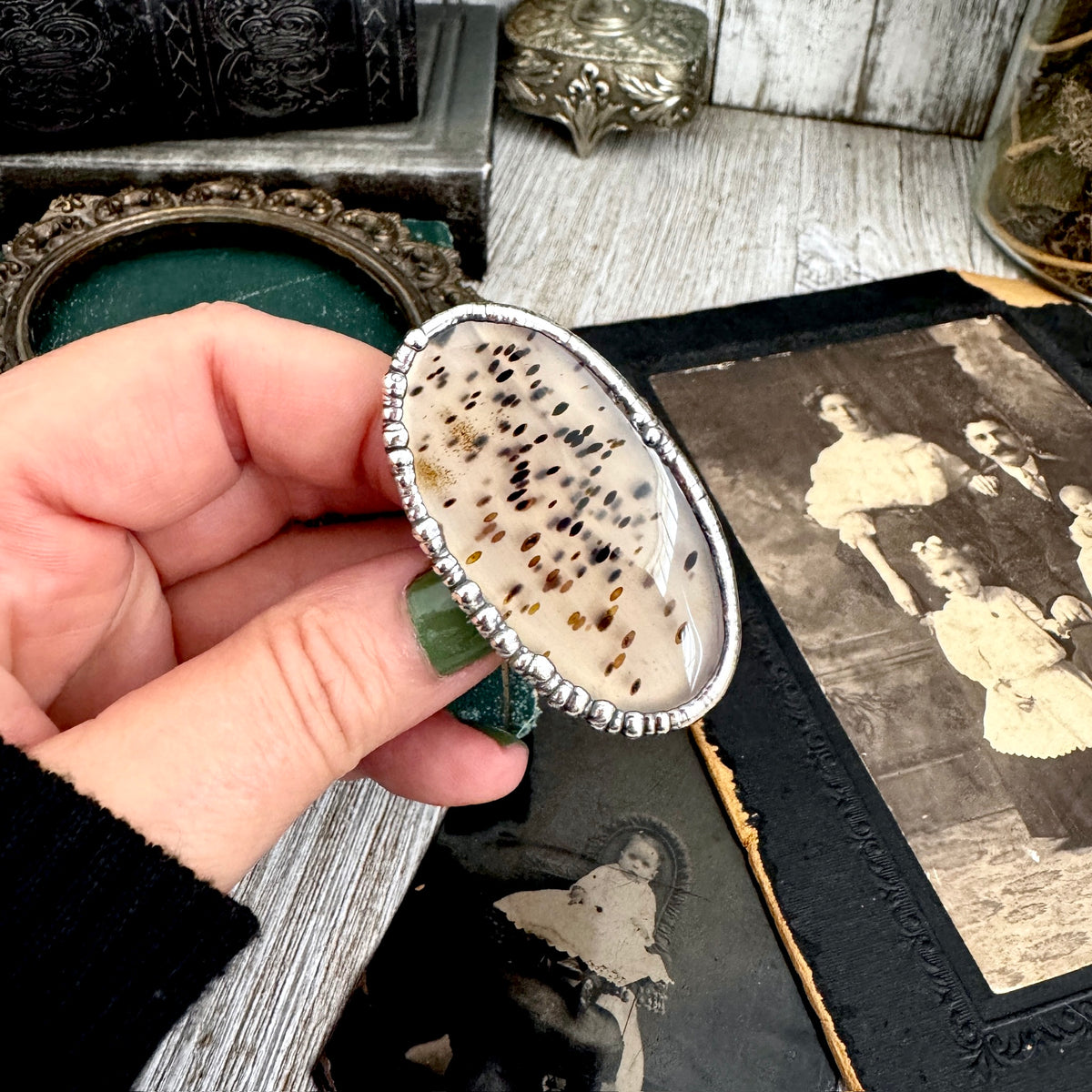 The Colossal Collection - Montana Moss Agate Crystal Ring Fine Silver Size 8 / Foxlark Collection - One of a Kind FOXLARK