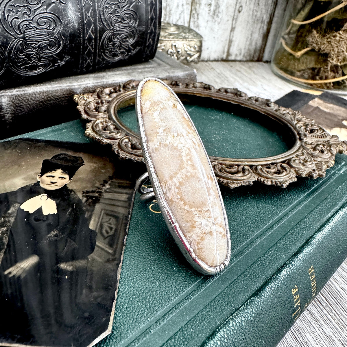 The Colossal Collection - Fossilized Coral Ring Fine Silver Size 8 / One of a Kind FOXLARK