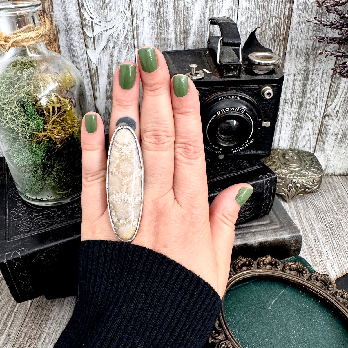 The Colossal Collection - Fossilized Coral Ring Fine Silver Size 8 / One of a Kind FOXLARK