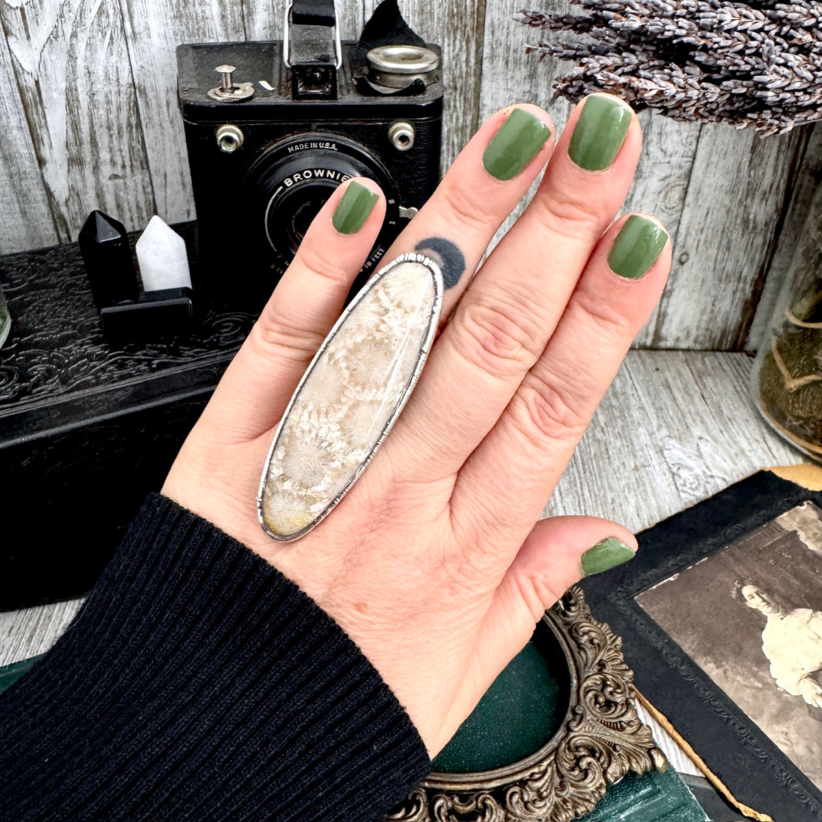 The Colossal Collection - Fossilized Coral Ring Fine Silver Size 8 / One of a Kind FOXLARK