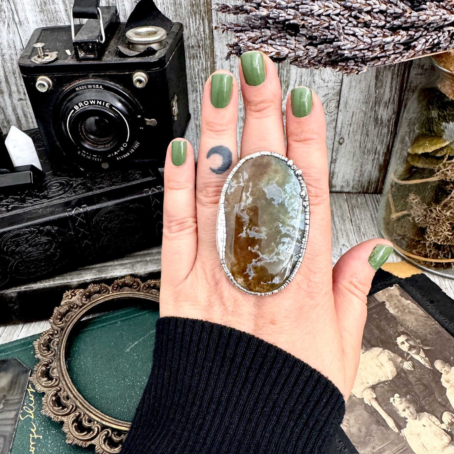 The Colossal Collection - Fancy Moss Agate Crystal Ring Fine Silver Size 9 / Foxlark Collection - One of a Kind FOXLARK