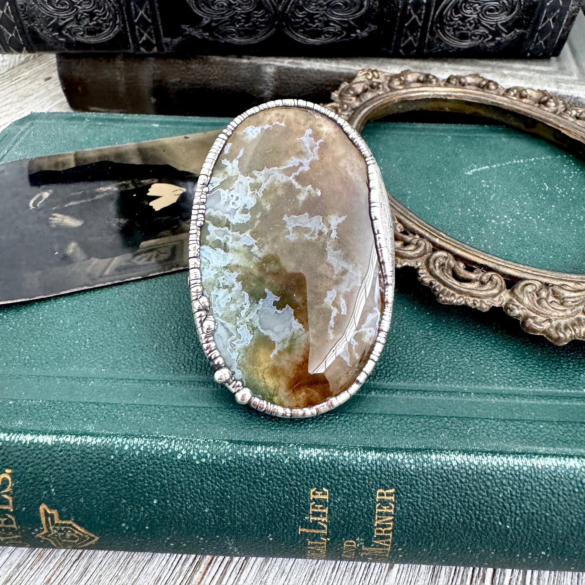 The Colossal Collection - Fancy Moss Agate Crystal Ring Fine Silver Size 9 / Foxlark Collection - One of a Kind FOXLARK