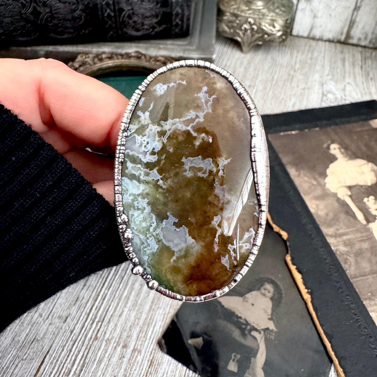 The Colossal Collection - Fancy Moss Agate Crystal Ring Fine Silver Size 9 / Foxlark Collection - One of a Kind FOXLARK