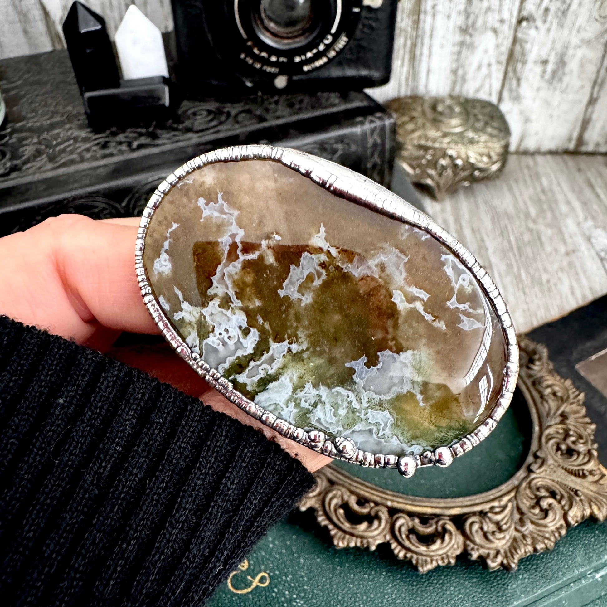 The Colossal Collection - Fancy Moss Agate Crystal Ring Fine Silver Size 9 / Foxlark Collection - One of a Kind FOXLARK