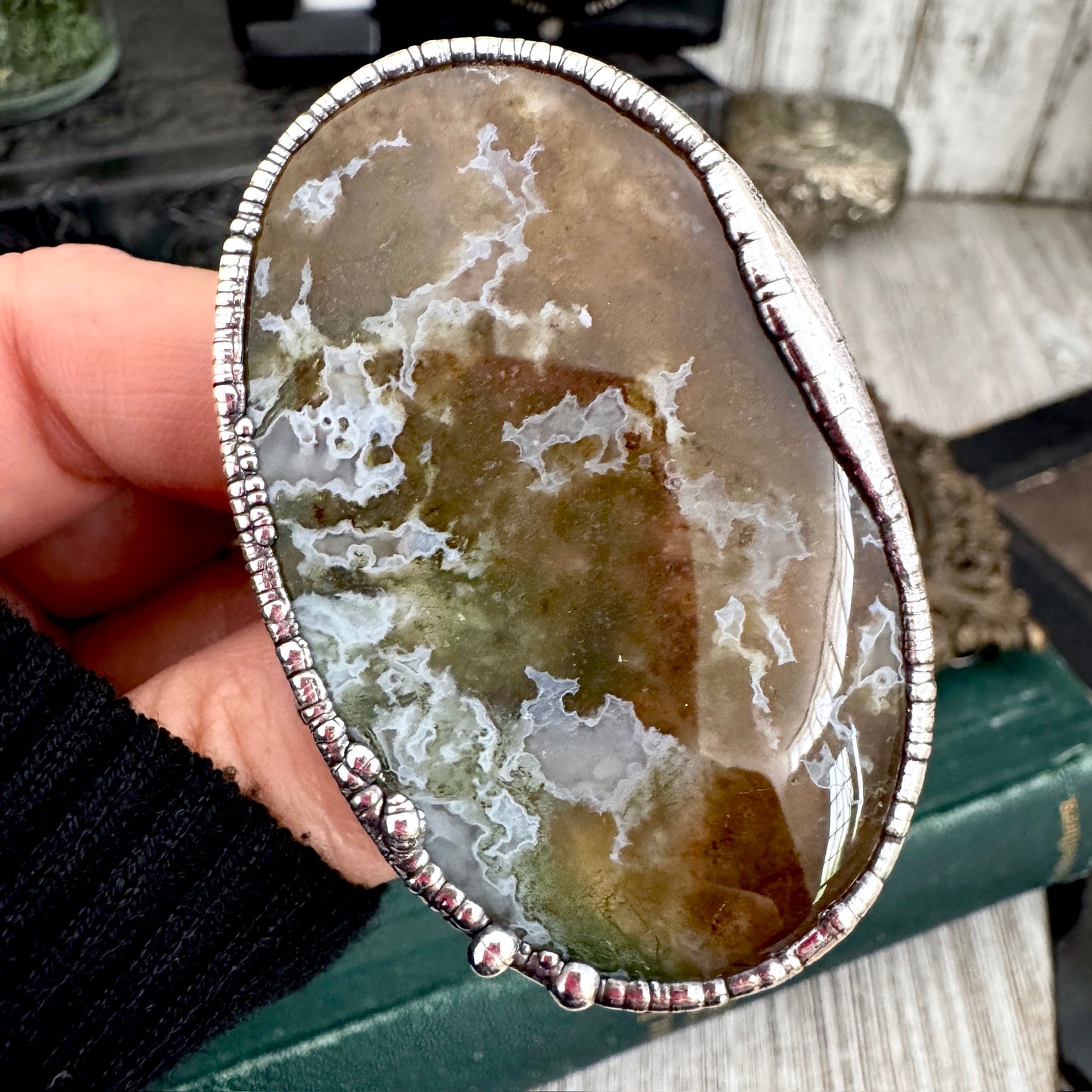 The Colossal Collection - Fancy Moss Agate Crystal Ring Fine Silver Size 9 / Foxlark Collection - One of a Kind FOXLARK