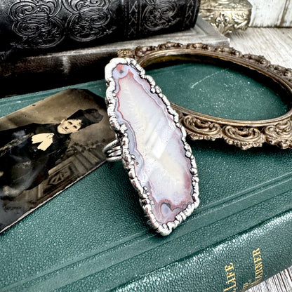 The Colossal Collection - Agate Slice Crystal Ring Fine Silver Size 9.5 / One of a Kind FOXLARK