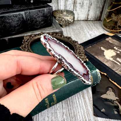 The Colossal Collection - Agate Slice Crystal Ring Fine Silver Size 9.5 / One of a Kind FOXLARK