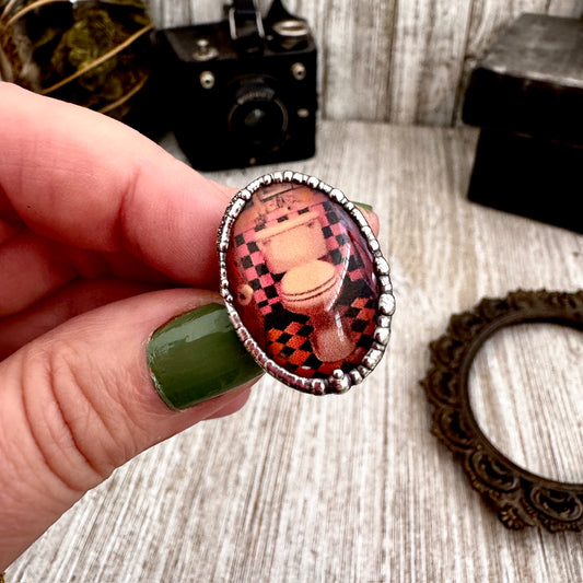 Road To Nowhere - Dive Bar Toilet Ring Fine Silver Size 8 / One of a Kind