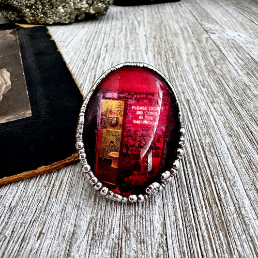 Road To Nowhere  - Vintage "Don't Do C*ke In The Bathroom" Neon Sign Ring Fine Silver Size 8 / One of a Kind