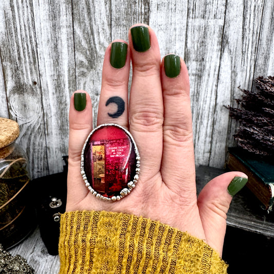 Road To Nowhere  - Vintage "Don't Do C*ke In The Bathroom" Neon Sign Ring Fine Silver Size 8 / One of a Kind