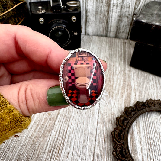 Road To Nowhere  - Vintage Dive Bar Toilet Ring Fine Silver Size 8 / One of a Kind