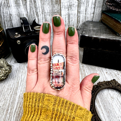 Road To Nowhere - Gas Station Last Stop Road Sign Ring Fine Silver Size 9 / One of a Kind