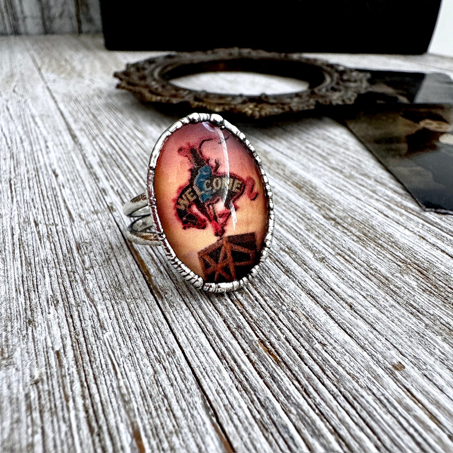 Road To Nowhere - Cowboy Road Side Sign Ring Fine Silver Size 8.5 / One of a Kind