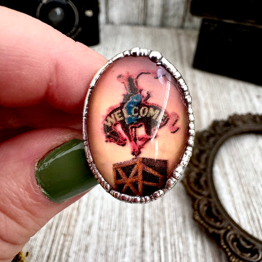 Road To Nowhere - Cowboy Road Side Sign Ring Fine Silver Size 8.5 / One of a Kind