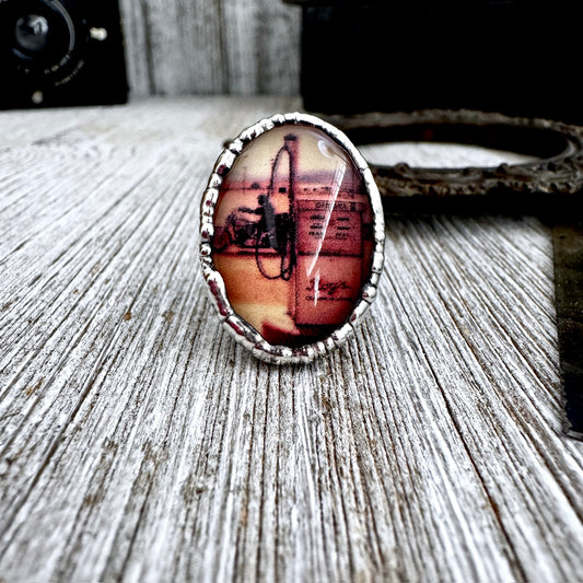 Road To Nowhere - Vintage Motorcycle / Gas Pump Ring Fine Silver Size 7 / One of a Kind