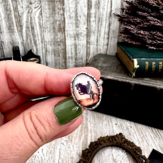 Road To Nowhere  - Vintage Cowboy On Horse Ring Fine Silver Size 8 / One of a Kind