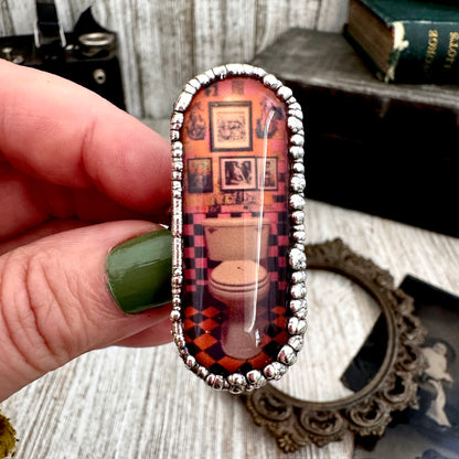 Road To Nowhere - Vintage Dive Bar Toilet Ring Fine Silver Size 9.5 / One of a Kind