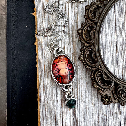 Road To Nowhere - Vintage Dive Bar Bathroom Toilet With Emerald Charm Necklace Fine Silver - One of a Kind