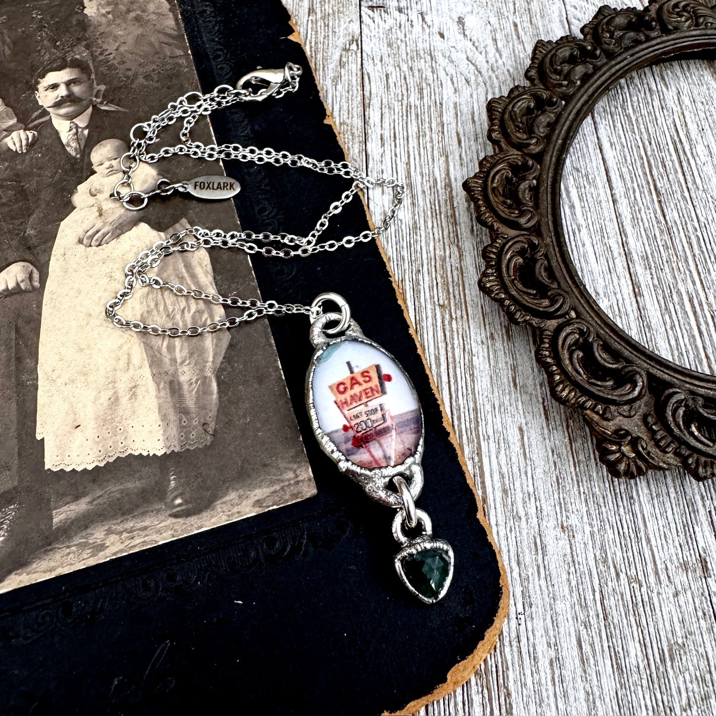 Road To Nowhere - Gas Station Road Side Sign Necklace Fine Silver - One of a Kind