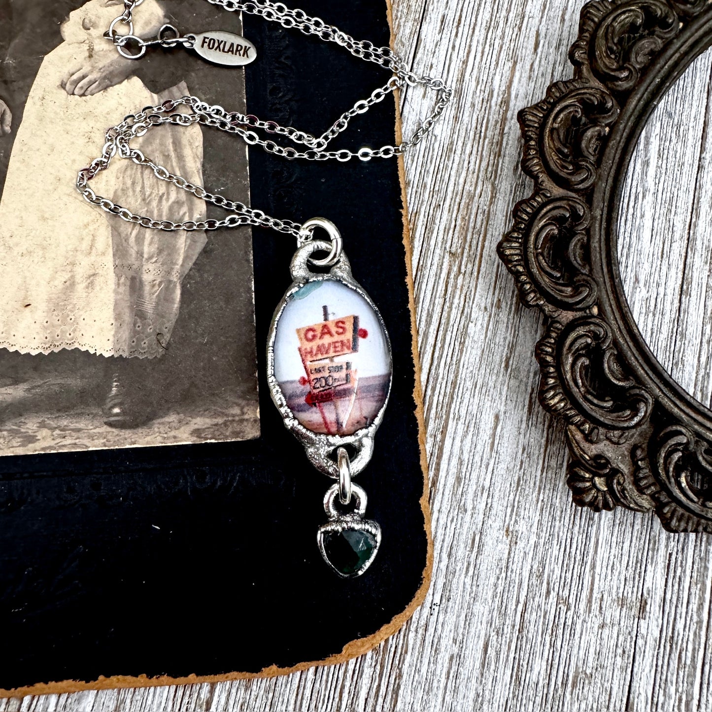 Road To Nowhere - Gas Station Road Side Sign Necklace Fine Silver - One of a Kind