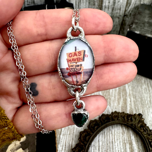 Road To Nowhere - Gas Station Road Side Sign Necklace Fine Silver - One of a Kind