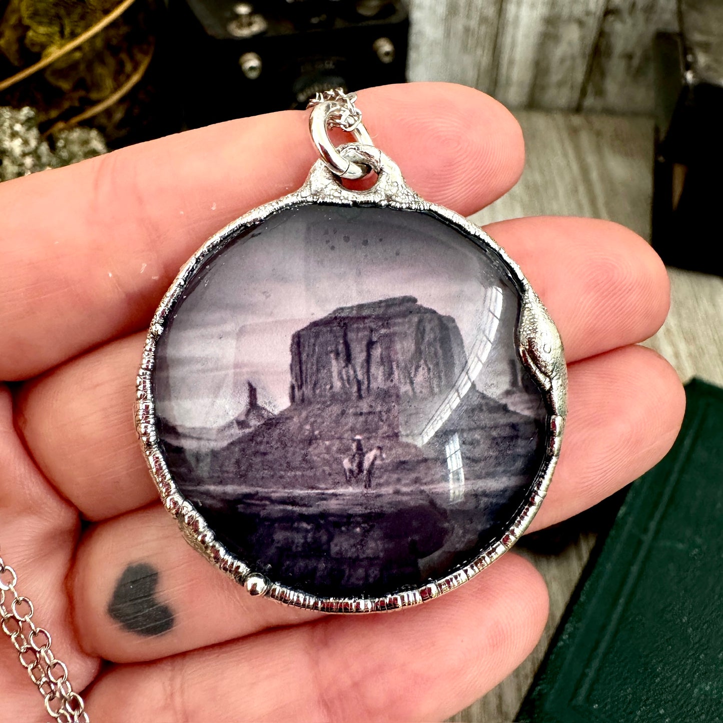 Road To Nowhere - Cowboy on Horse / Desert Necklace Fine Silver - One of a Kind