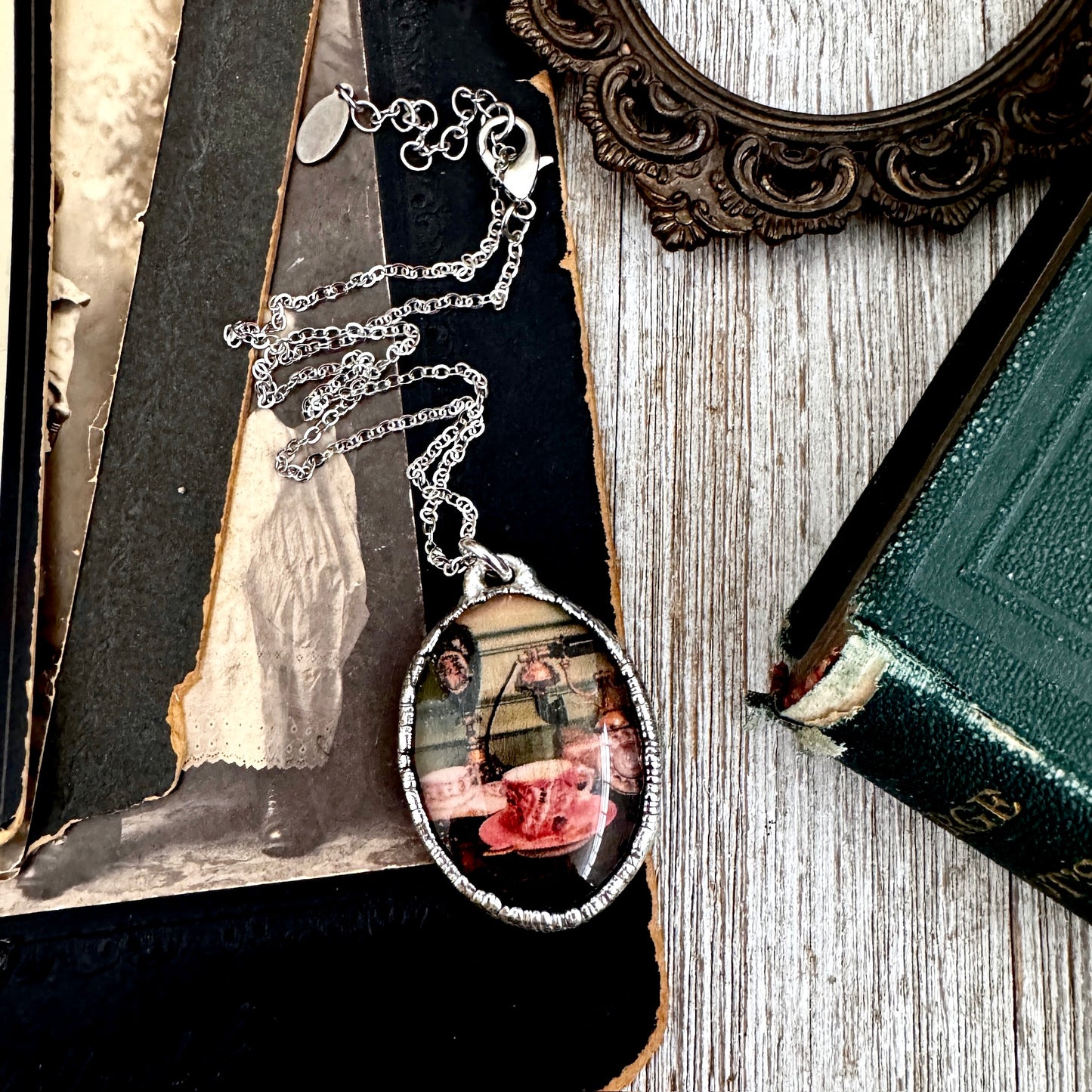 Road To Nowhere - Vintage Tea Cup Necklace Fine Silver - One of a Kind