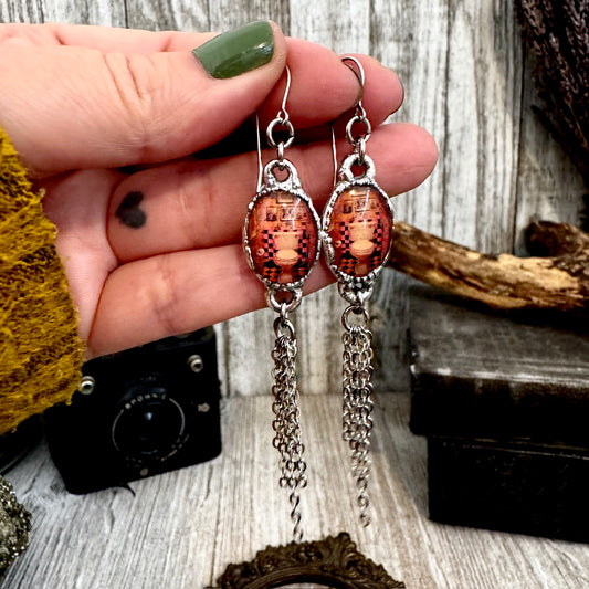 Road To Nowhere - Vintage Dive Bar Toilet Fine Silver Long Fringe Earrings