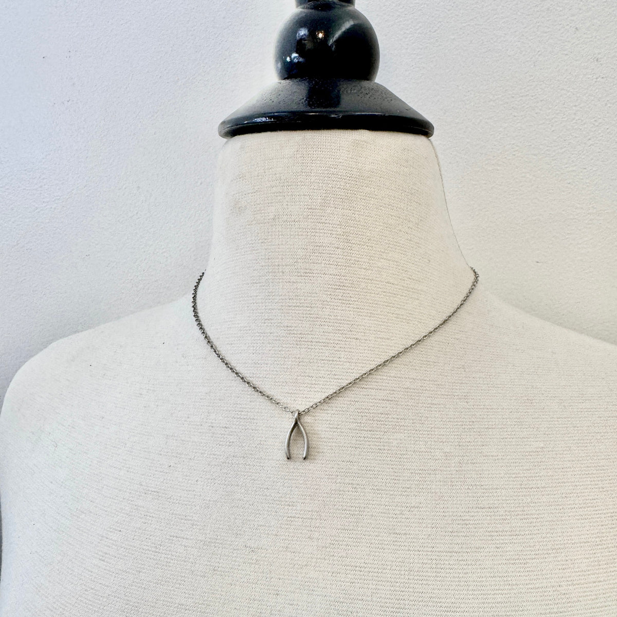 Wishbone Charm stainless steel lucky pendant necklace from the Lucky Charm Bar at Foxlark