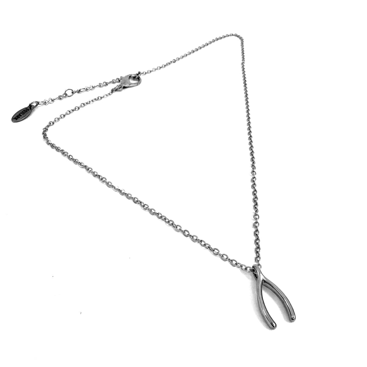 Wishbone Charm stainless steel lucky pendant necklace from the Lucky Charm Bar at Foxlark