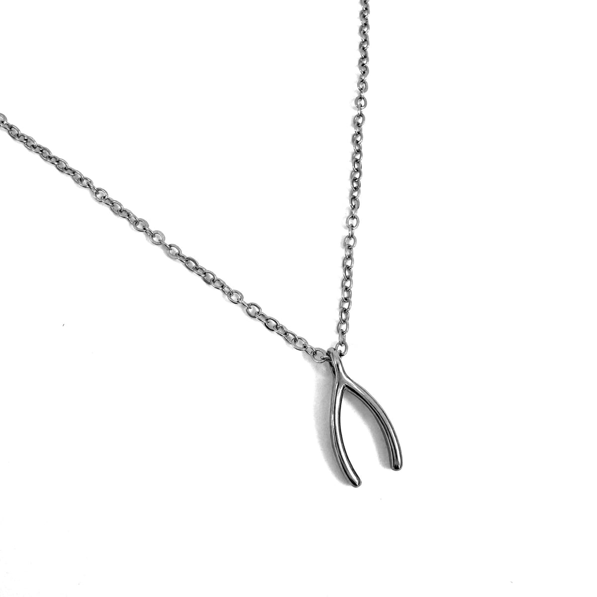 Wishbone Charm stainless steel lucky pendant necklace from the Lucky Charm Bar at Foxlark