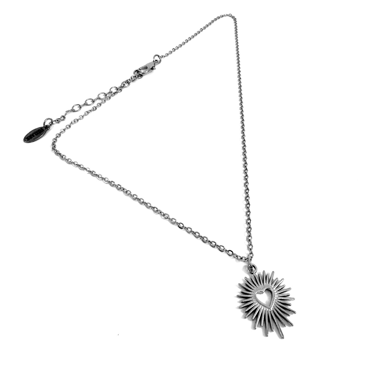 Sunburst Heart Charm stainless steel pendant necklace from the Lucky Charm Bar at Foxlark
