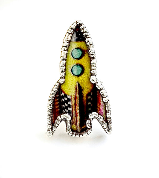rocket statement ring, fine silver, weird jewelry