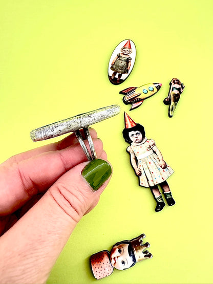 FOXLARK Party Girl statement ring in fine silver, size 10 with bold design from The Weirdlings Collection, detailed close-up image.