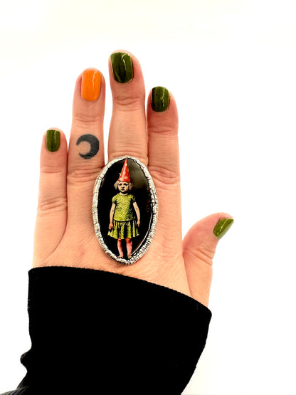 FoXLARK Party Girl statement ring in fine silver, size 10, featuring bold design, from The Weirdlings Collection.