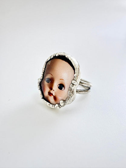 The Weirdlings Collection - Doll Head Ring | Size 9.5 | Fine Silver