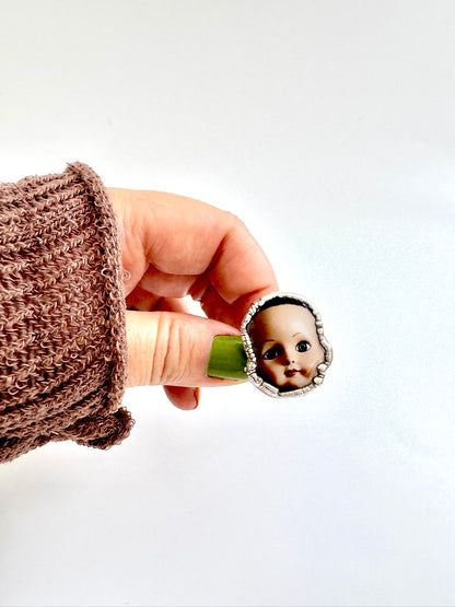The Weirdlings Collection - Doll Head Ring | Size 9.5 | Fine Silver
